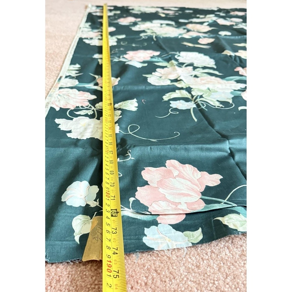 Vintage Schumacher Venus Floral Fabric Panel Pink Roses Dark Teal Cottagecore - Picture 6 of 14